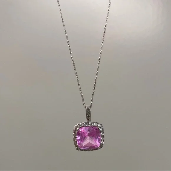 💋Pink Sapphire w. diamond halo necklace - Picture 7 of 7